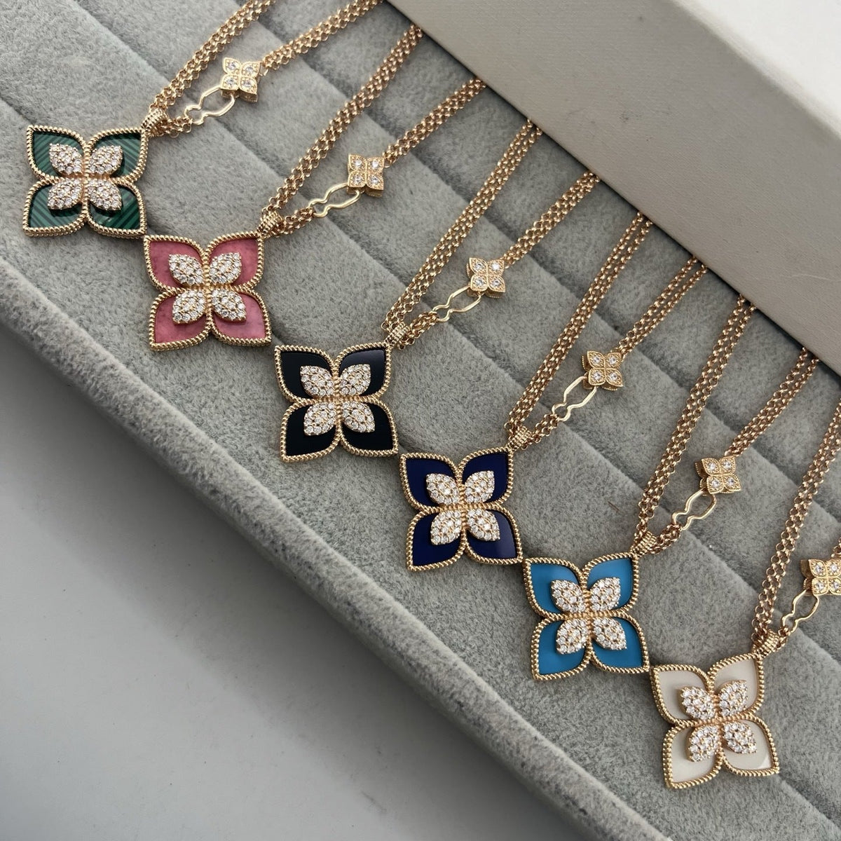 Roberto Coin Style Four-Leaf Clover Cubic Zirconia Necklace