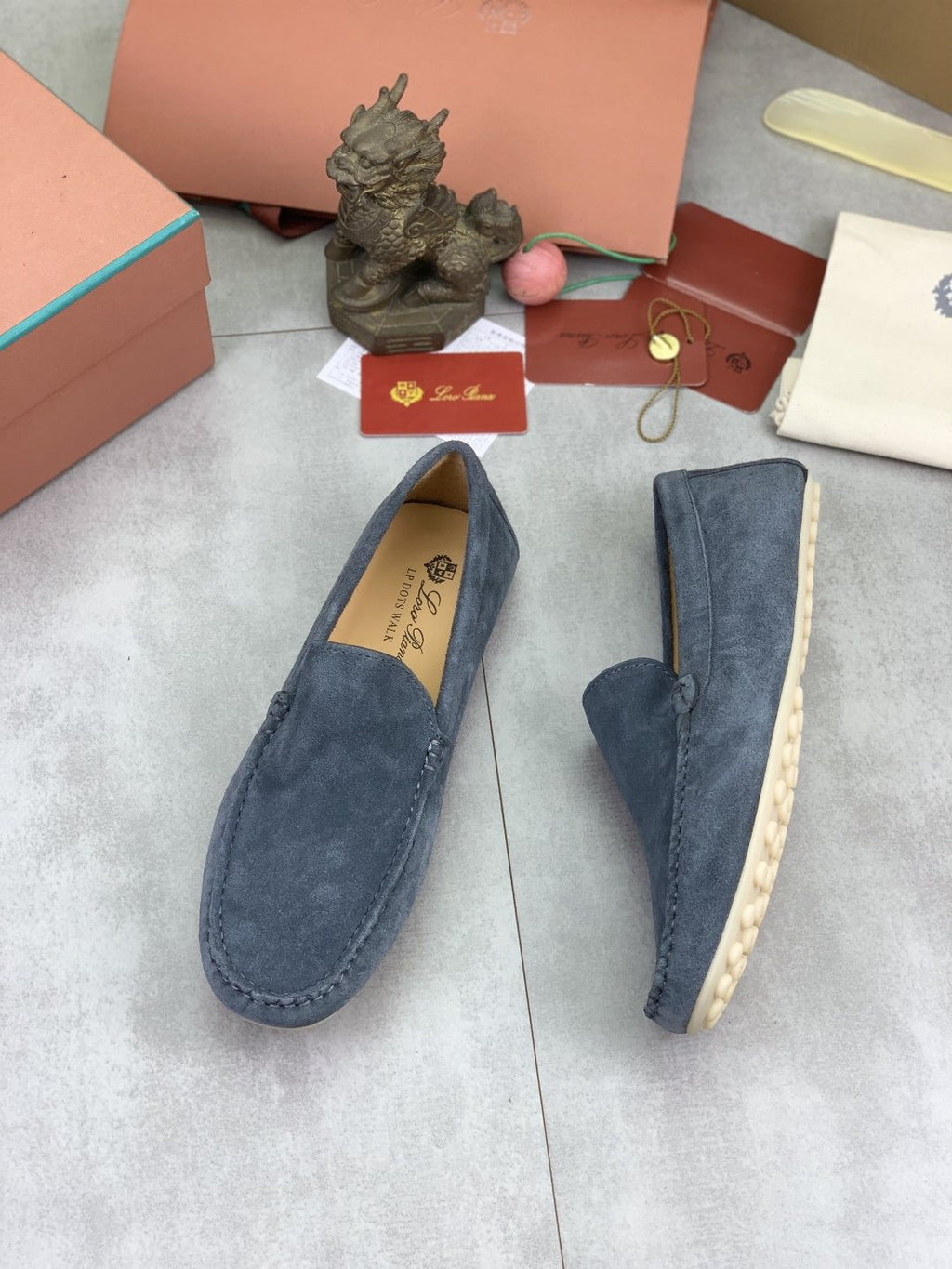 Loro Piana Blue-Gray Suede Driving Shoes
